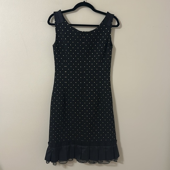 Sara Campbell Black Jacquard Dress Gold Dots Ruffle Detail Sz 10 Party Chic - Picture 2 of 10